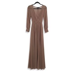 Baltic Born Naked Wardrobe Women's Beige V-neck Long Sleeve Maxi Dress Size Sm.